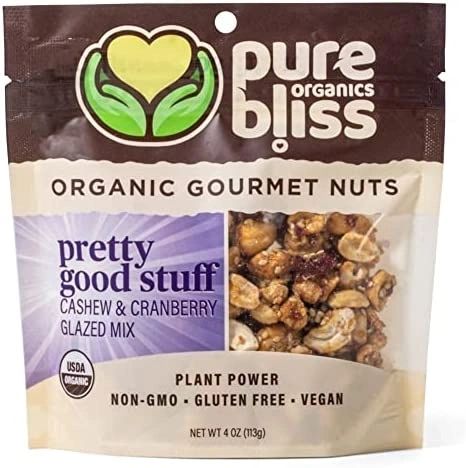 Organic Gourmet Nuts, Pretty Good Stuff Cashew & Cranberry Glazed Mix, Pure Bliss Organics