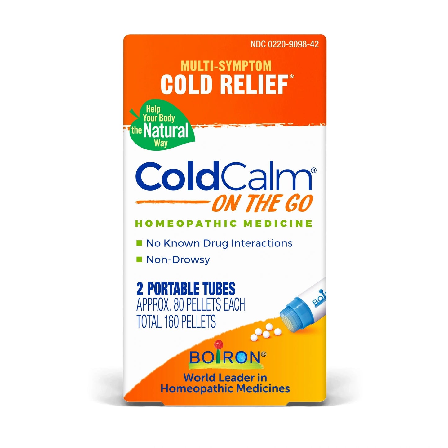 ColdCalm On the Go, Homeopathic Medicine for Multi-Symptom Cold Relief, 2 Tubes (Approx. 80 Pellets Per Tube), Boiron