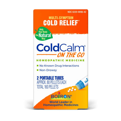 ColdCalm On the Go, Homeopathic Medicine for Multi-Symptom Cold Relief, 2 Tubes (Approx. 80 Pellets Per Tube), Boiron