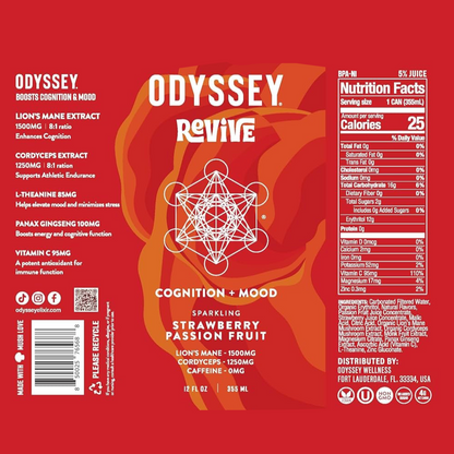 Strawberry Passion Fruit Sparkling Mushroom COGNITION + MOOD Drink, Odyssey