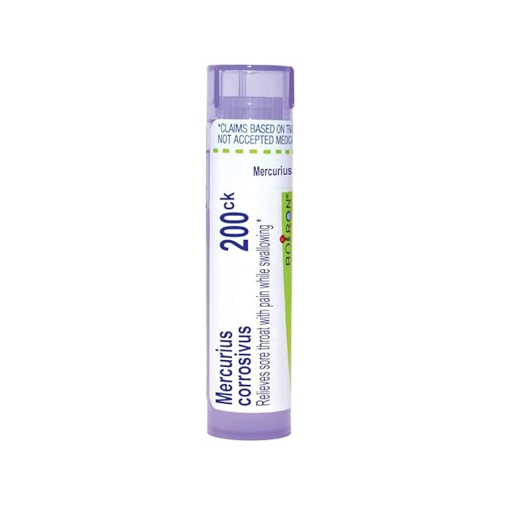 Mercurius Corrosivus 30C, 200CK, Homeopathic Medicine for Sore Throat with Pain while Swallowing, Boiron, 80 Pills (Pill Size #40)