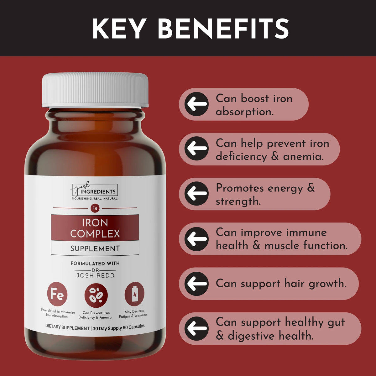 Fe Complex Iron Complex, 60 Capsules, Just Ingredients – TapRoots