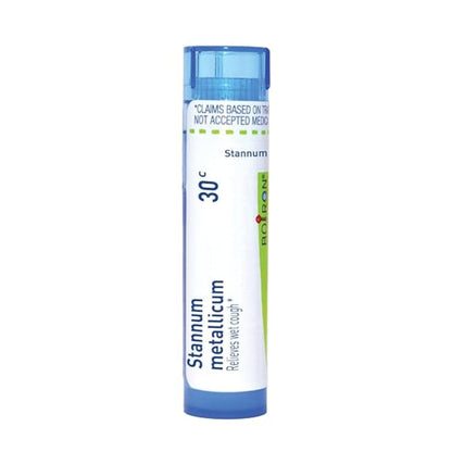 Stannum Metallicum 30C, 200CK, Homeopathic Medicine for Wet Cough, Boiron, 80 Pills (Pill Size #40)