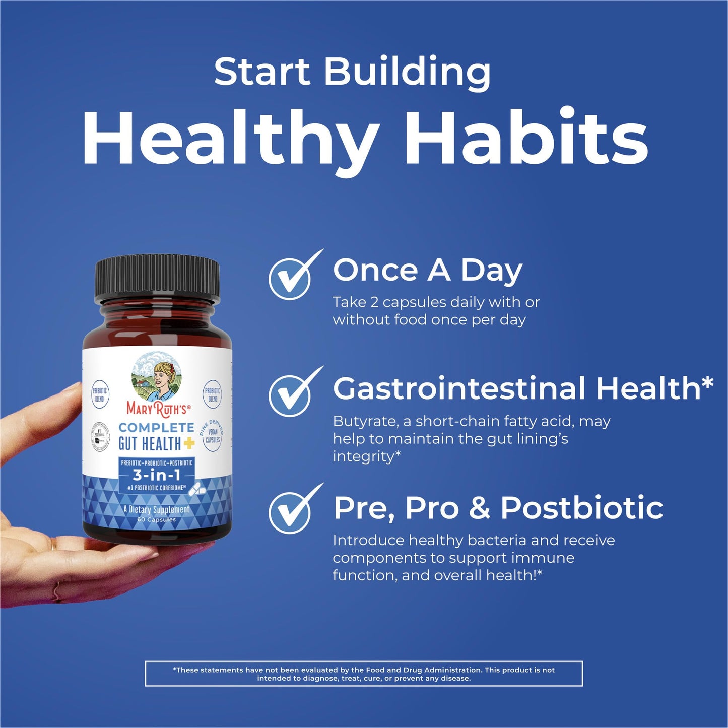 Complete Gut Health, 3-in-1 Prebiotic + Probiotic + Postbiotics, 60 Capsules, MaryRuth Organics