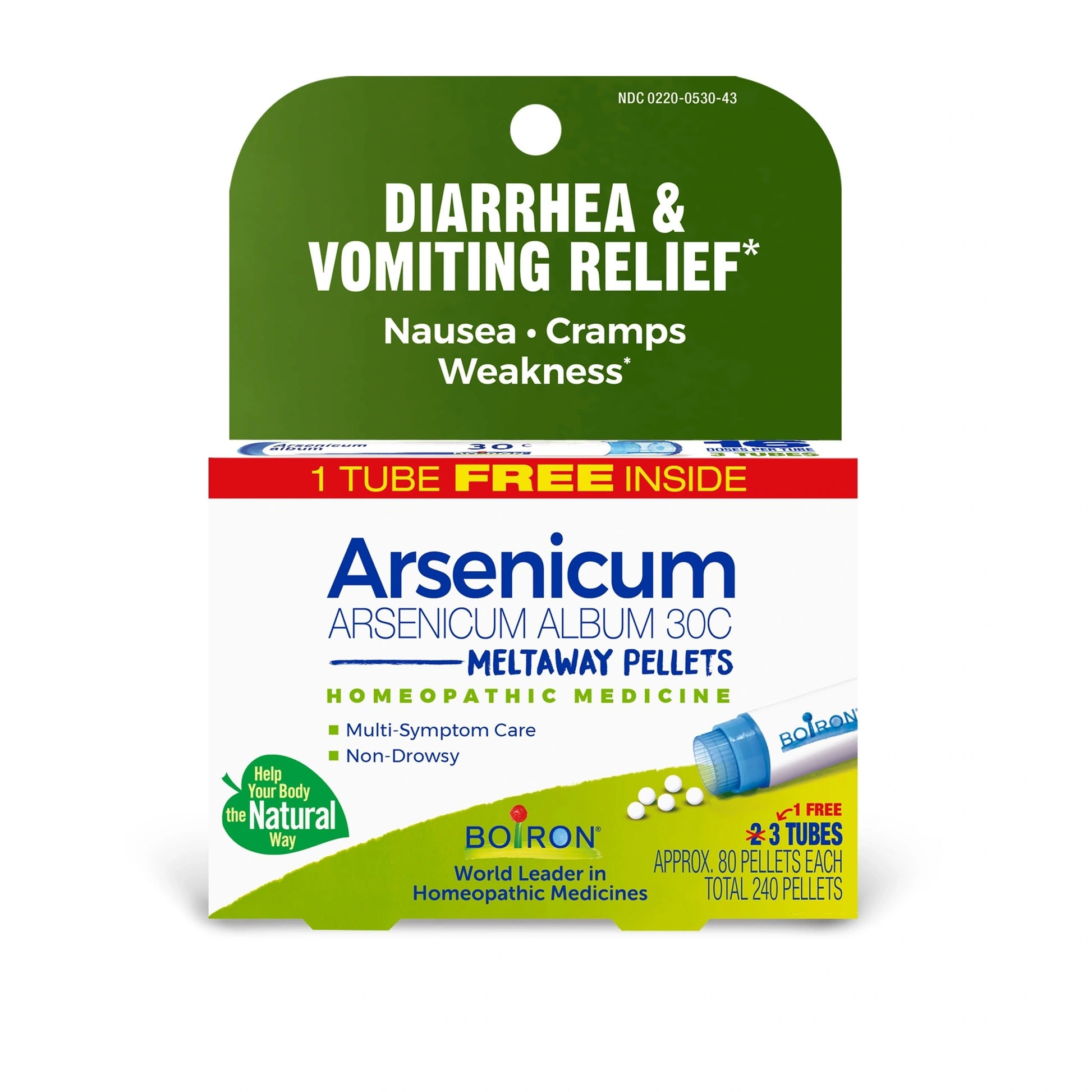 DIARRHEA & VOMITING RELIEF* Arsenicum Album 30C, 3 Tubes, 80 Pellets Each, Includes 1 FREE Tube, Boiron