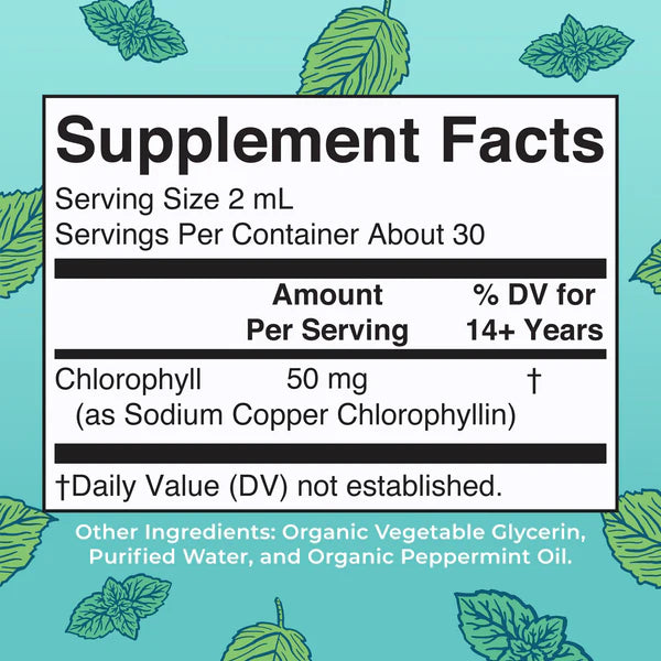 Chlorophyll Liquid Drops, Peppermint Flavored, 2oz, MaryRuth Organics
