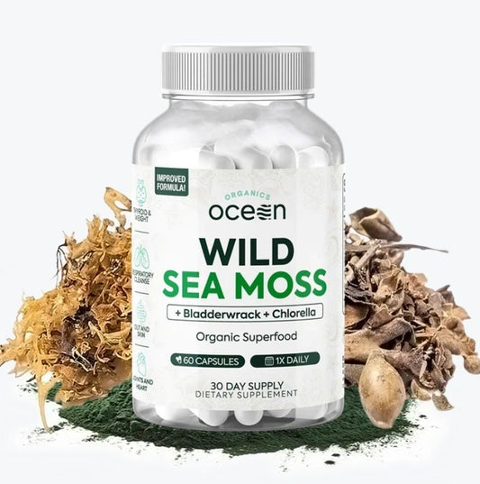 Wild Sea Moss + Bladderwrack + Chlorella, Organic Superfood, 60 Capsules, Organics Ocean