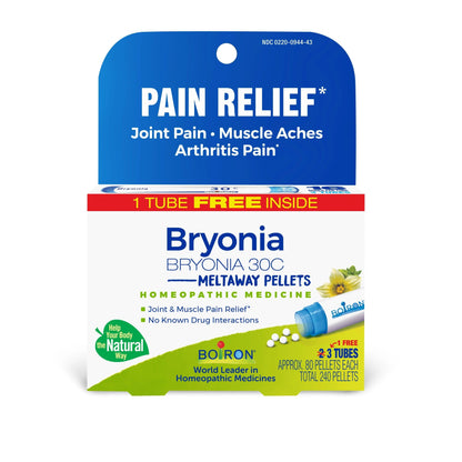 PAIN RELIEF* Bryonia 30C, 3 Tubes, 80 Pellets Each, Includes 1 FREE Tube