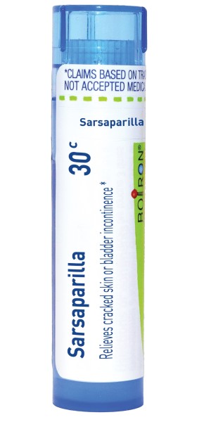 Sarsaparilla 30C, Homeopathic Medicine for the Relief of Cracked Skin or Bladder Incontinence, Boiron, 80 Pellets, Pill Size #40