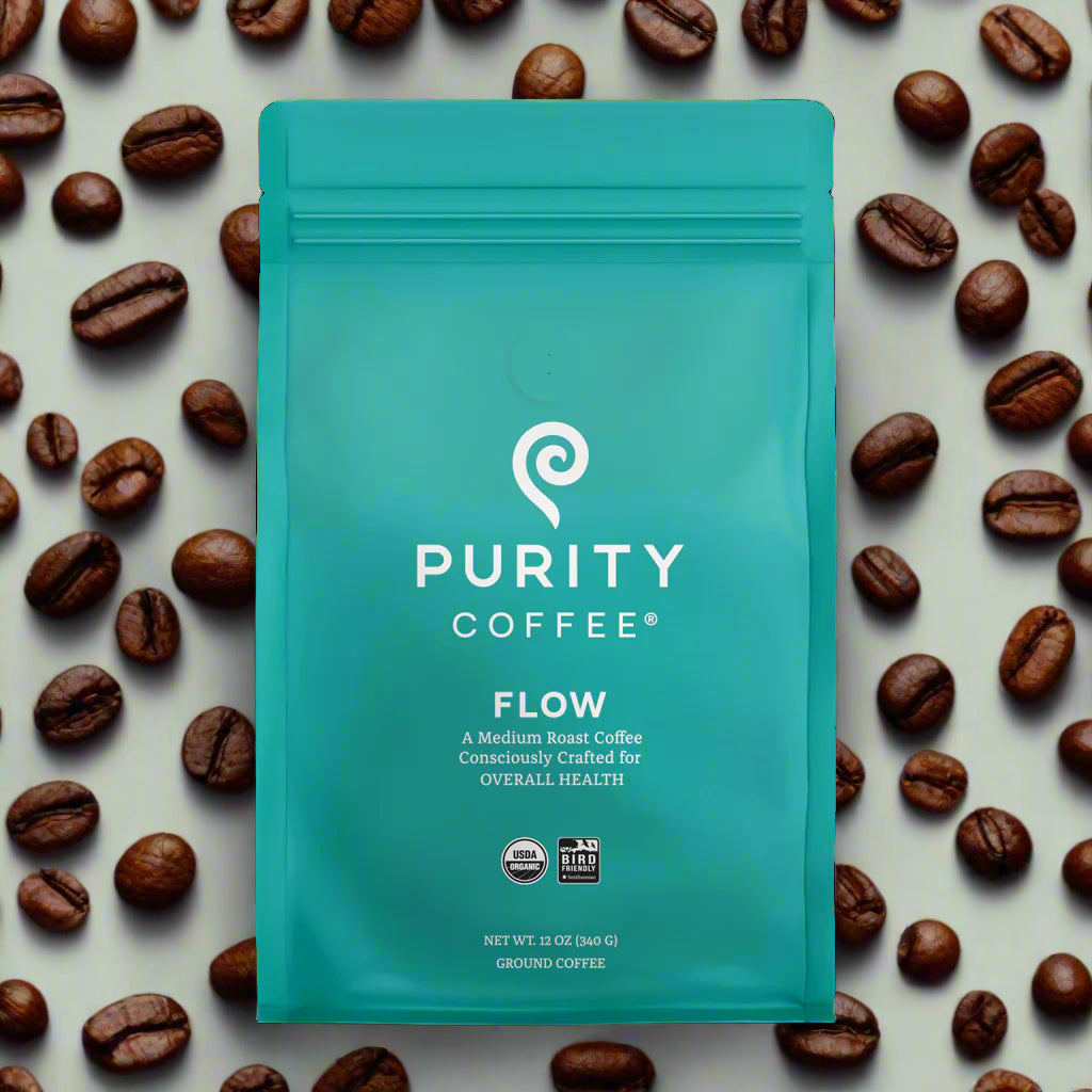 FLOW: Original Medium Roasted Organic Ground Coffee, 12oz, Purity Coffee