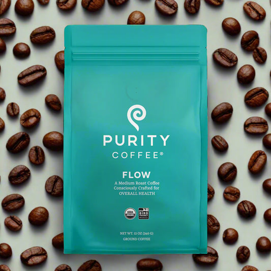 FLOW: Original Medium Roasted Organic Ground Coffee, 12oz, Purity Coffee