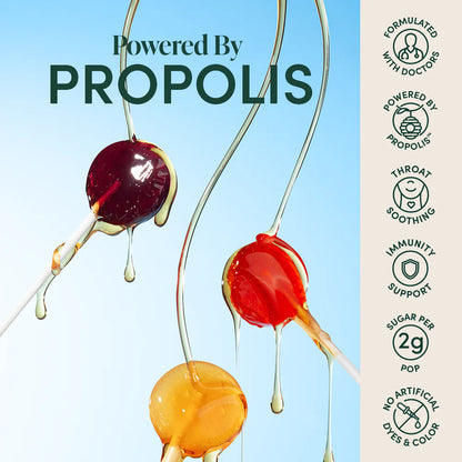 Kid's Propolis Throat Soothing Pops, Green Apple, Strawberry + Mixed Berry with Elderberry, BeeKeeper's