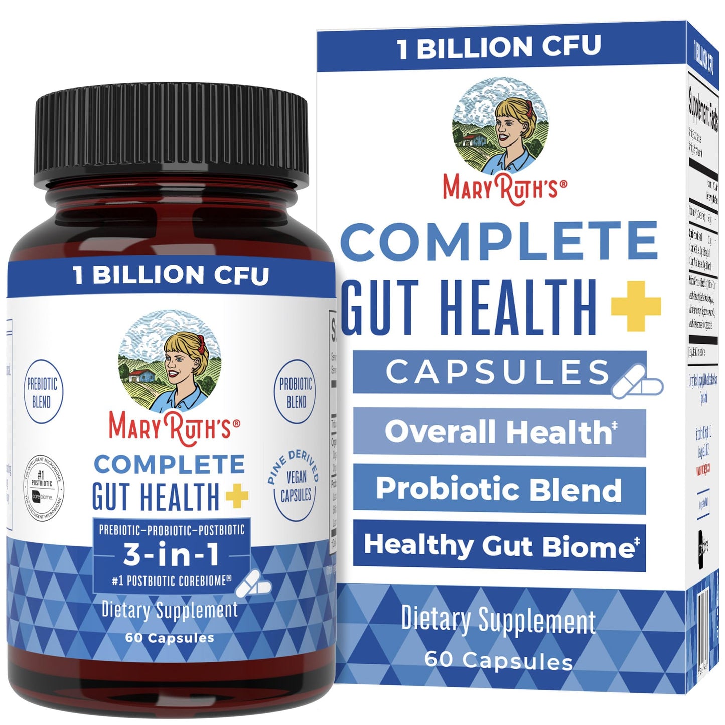 Complete Gut Health, 3-in-1 Prebiotic + Probiotic + Postbiotics, 60 Capsules, MaryRuth Organics