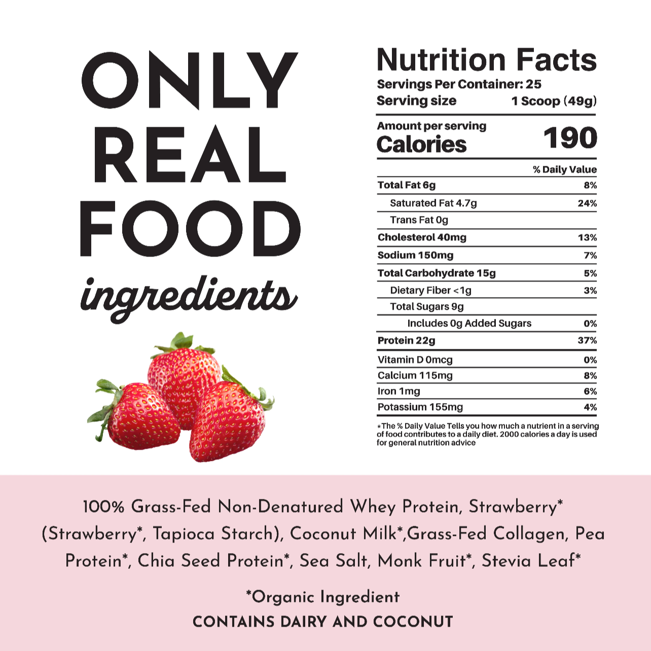 Strawberries & Cream Protein Powder, 25 Servings, Just Ingredients