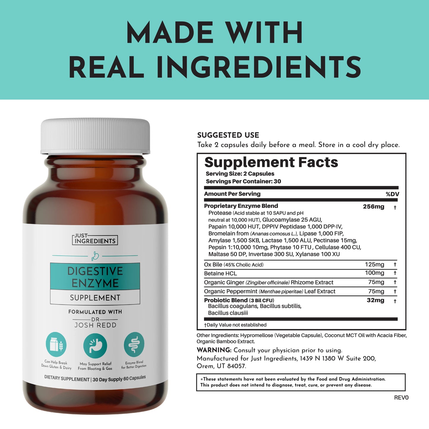 Digestive Enzyme, 60 Capsules, Just Ingredients