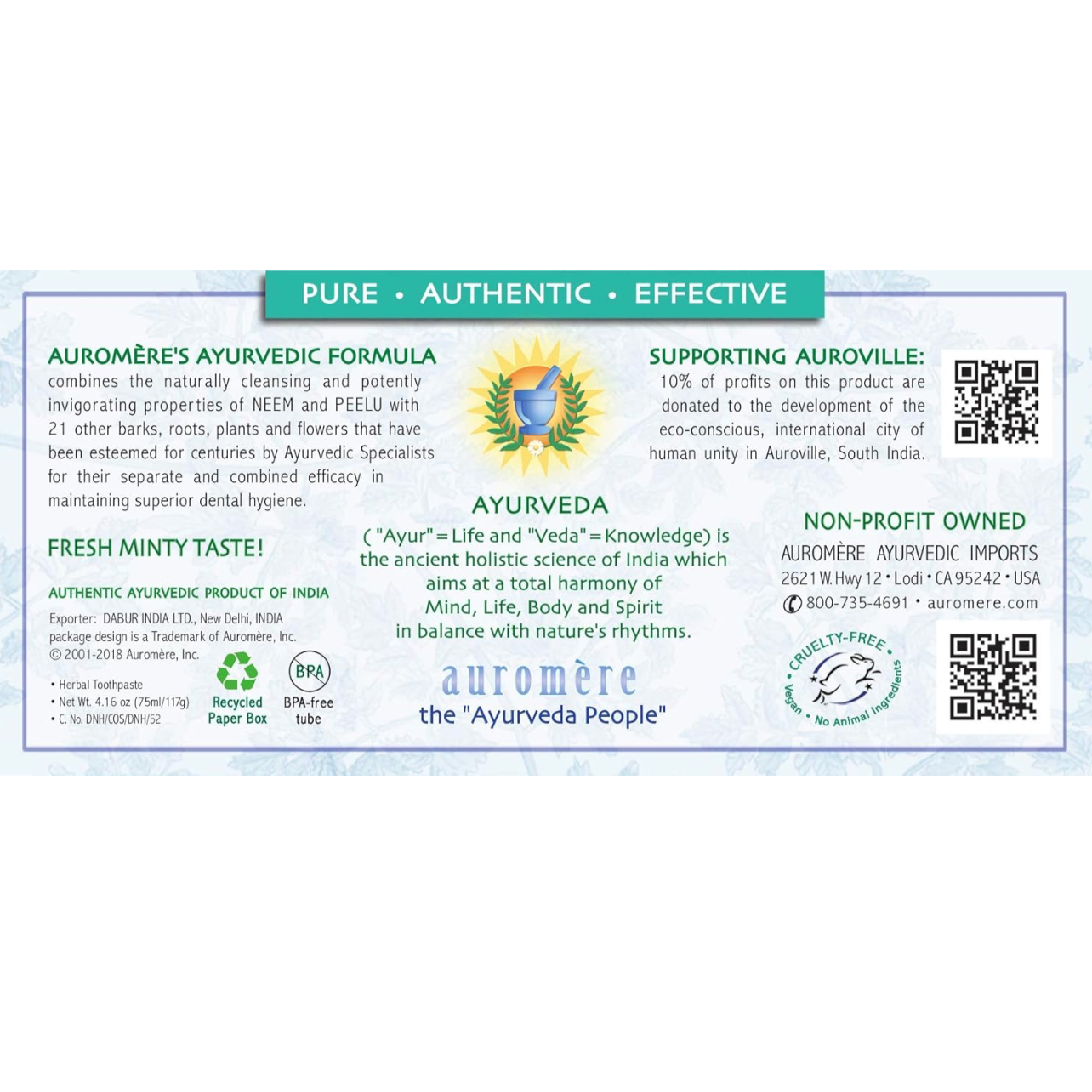 Fresh Mint Herbal Toothpaste, 4.16 oz, Auromere Ayurvedic Imports