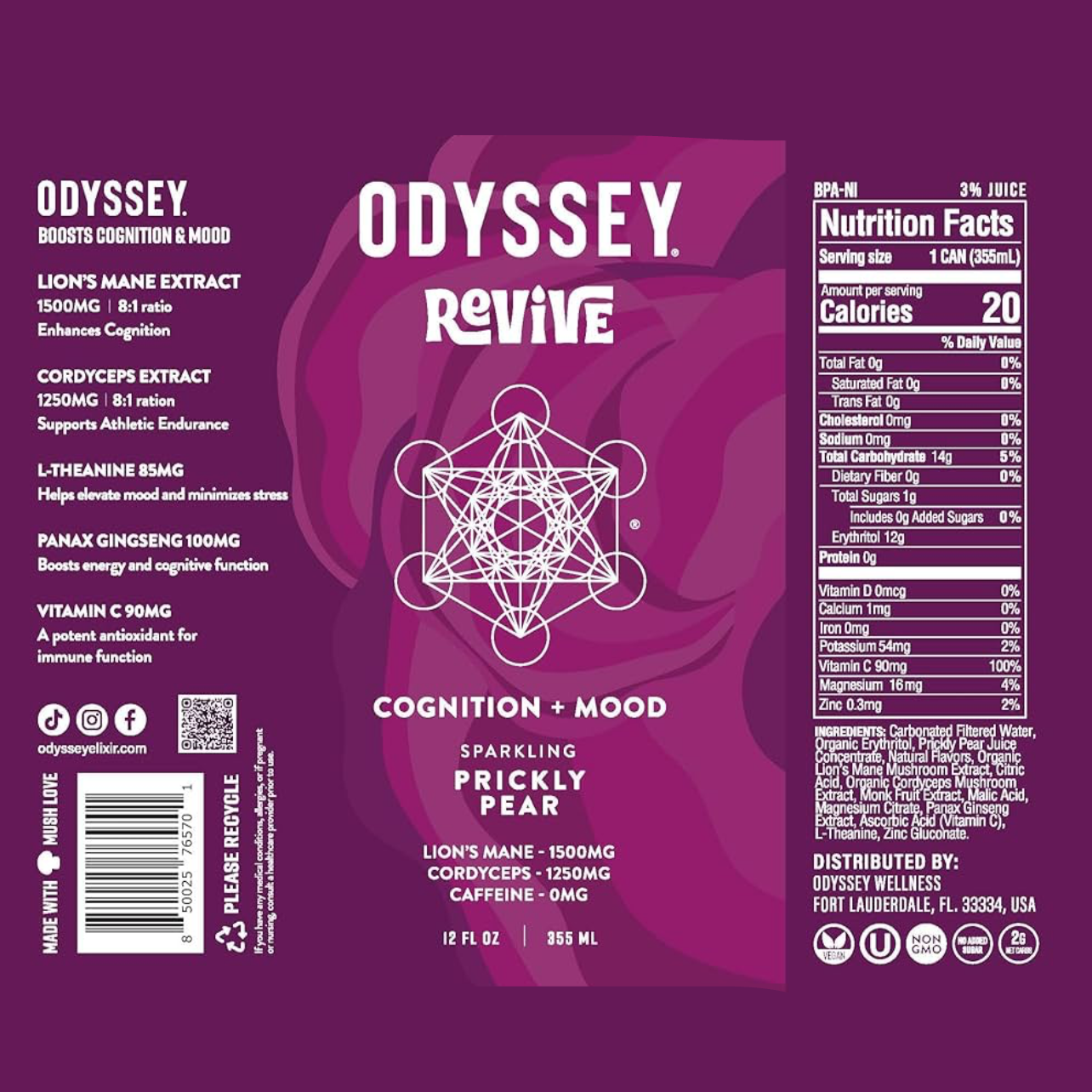 Prickly Pear Revive Sparkling COGNITION + MOOD Drink, Odyssey