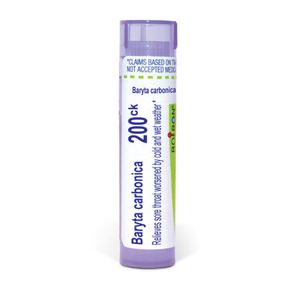 Baryta Carbonica, Homeopathic Medicine for Sore Throat Triggered and Worsened by Wet Weather, Boiron, 80 Pills (Pill Size #40)