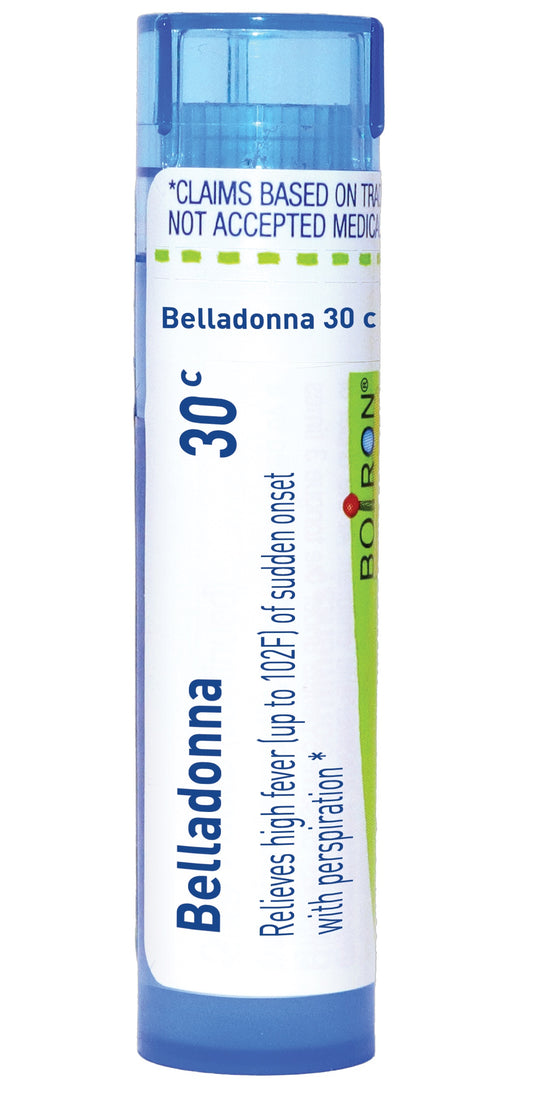 Belladonna, Homeopathic Medicine for High Fever (up to 102F) with Sudden Onset with Perspiration, Boiron, 80 Pills (Pill Size #40)
