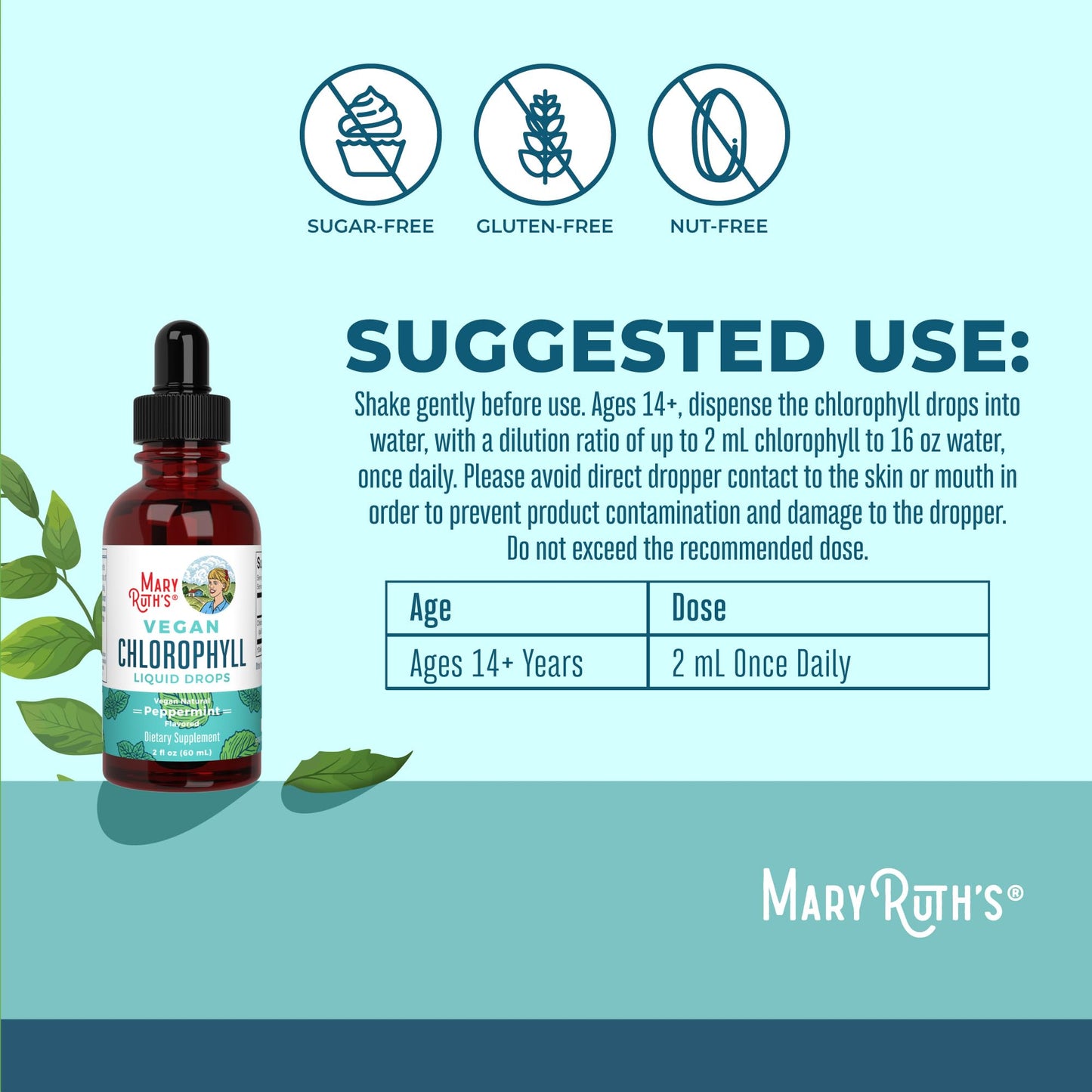 Chlorophyll Liquid Drops, Peppermint Flavored, 2oz, MaryRuth Organics