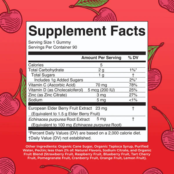 Immunity Gummies, Cherry Flavor, 90ct, MaryRuth Organics