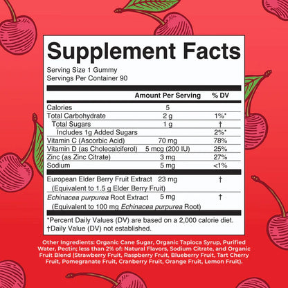 Immunity Gummies, Cherry Flavor, 90ct, MaryRuth Organics