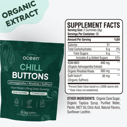 Chill Buttons, Ashwagandha + Rhodiola + Saffron, 60 Gummies, Organics Ocean