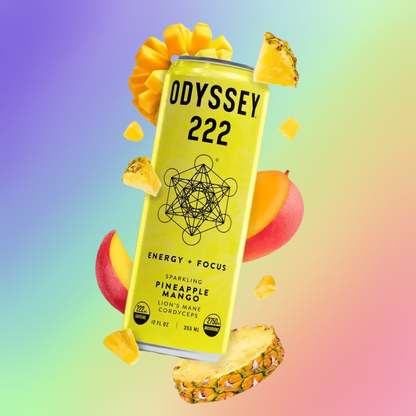 Pineapple Mango Sparkling Mushroom Energy Drink, ENERGY + FOCUS, Odyssey