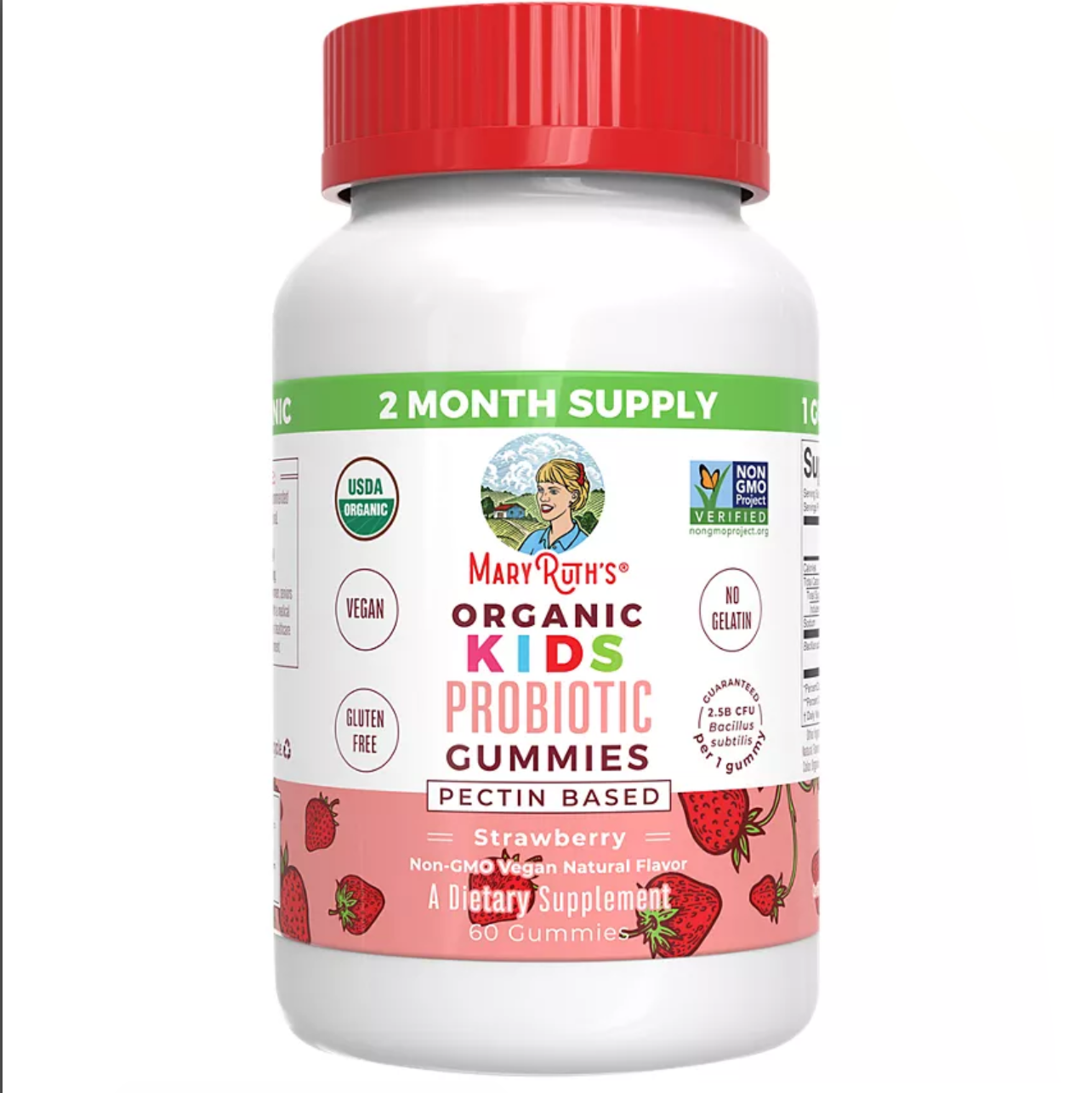 Kids Probiotic Gummies for Digestive Health, Strawberry Flavor, 60ct, MaryRuth Organics