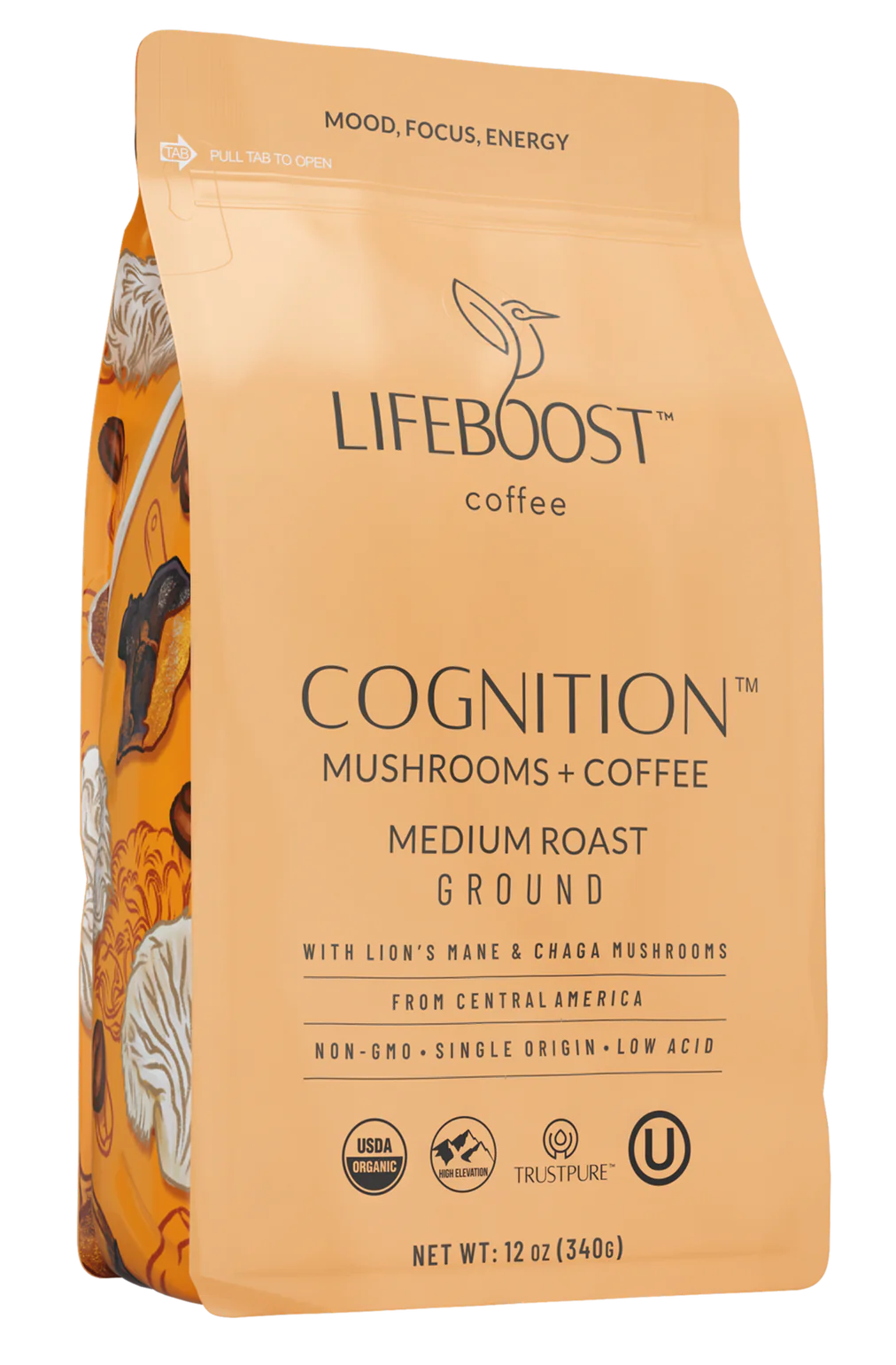 Cognition Mushrooms + Coffee Medium Roast Ground, 12oz, LifeBoost