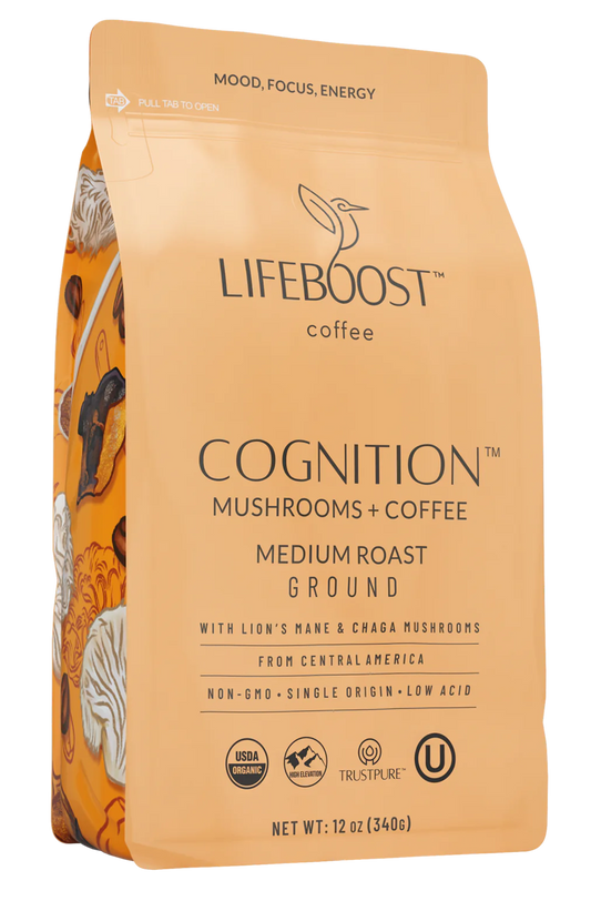 Cognition Mushrooms + Coffee Medium Roast Ground, 12oz, LifeBoost