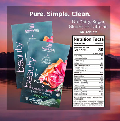 Longevity Beauty Bits, 30 Spirulina Algae Tablets, Energy Bits