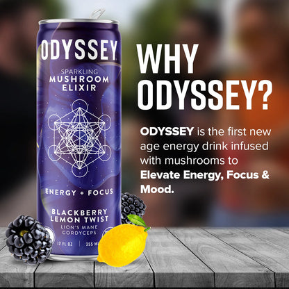 Blackberry Lemon Twist Sparkling Mushroom Elixir ENERGY + FOCUS Drink, Odyssey