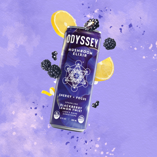 Blackberry Lemon Twist Sparkling Mushroom Elixir ENERGY + FOCUS Drink, Odyssey