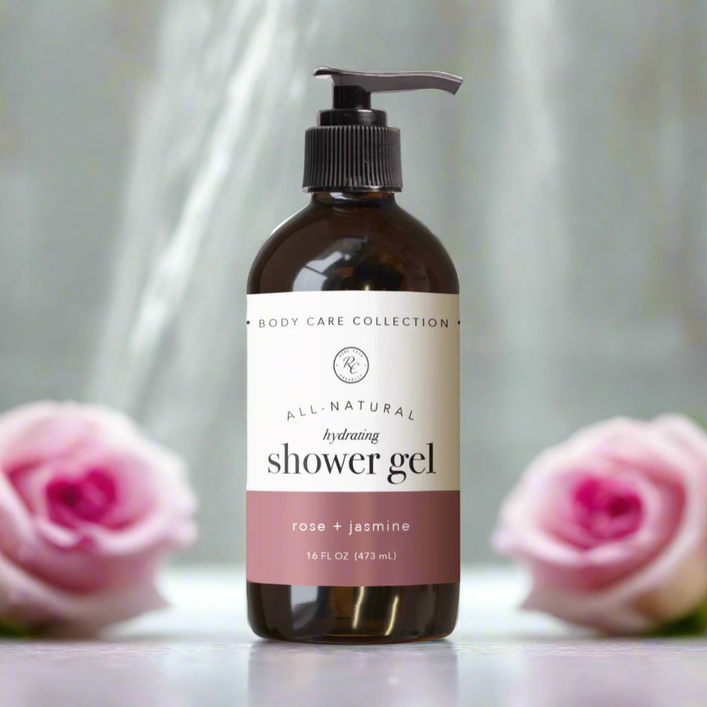 Hydrating Shower Gel, Rose + Jasmine, 16oz, Rowe Casa Organics