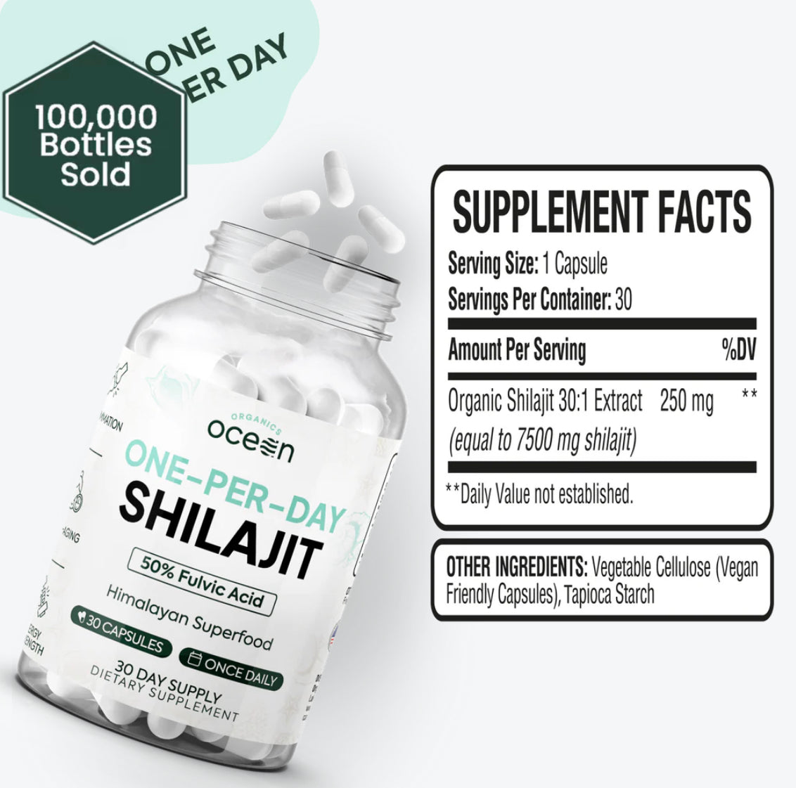 One-Per-Day Shilajit, 30 Capsules, Organics Ocean