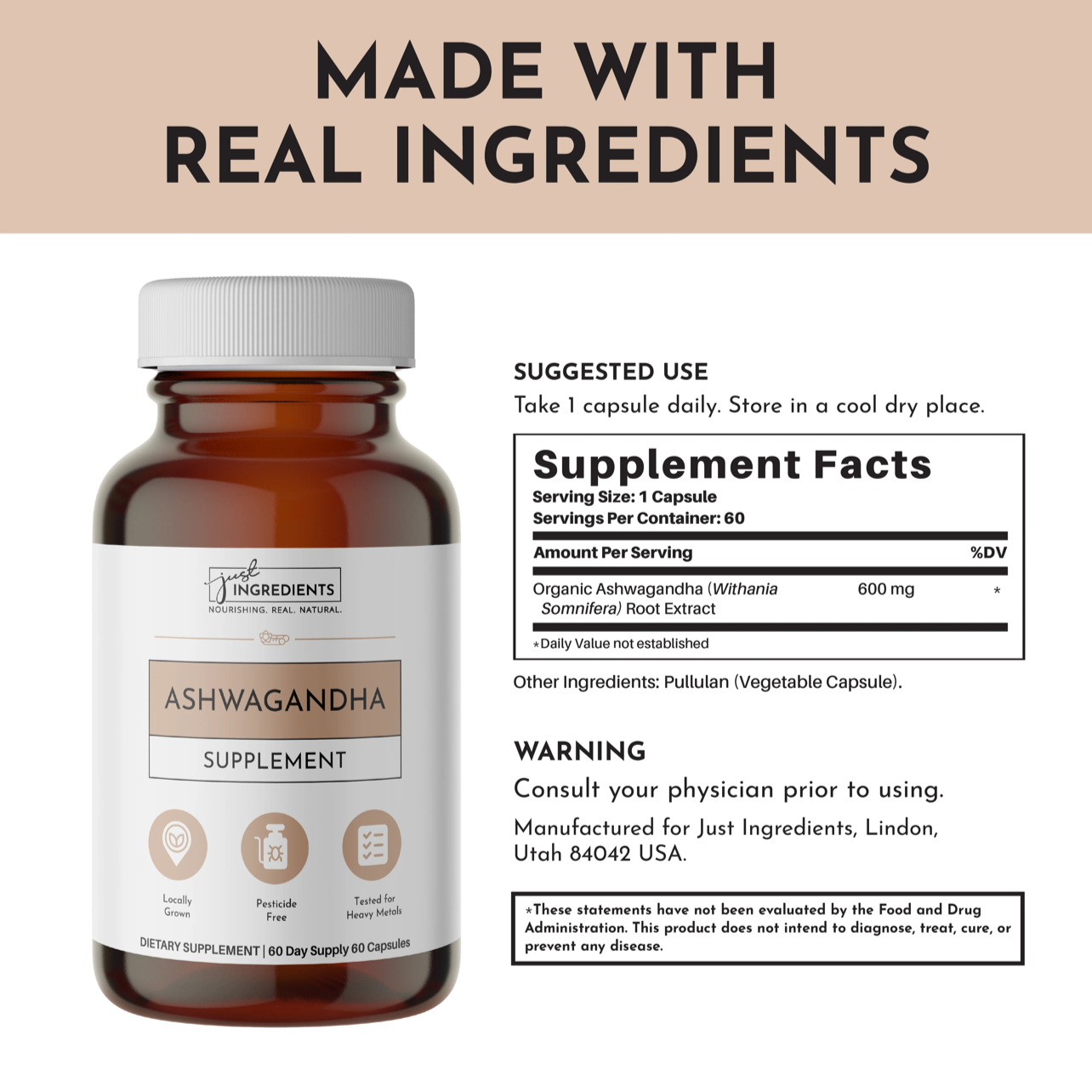 Organic Ashwagandha, Just Ingredients