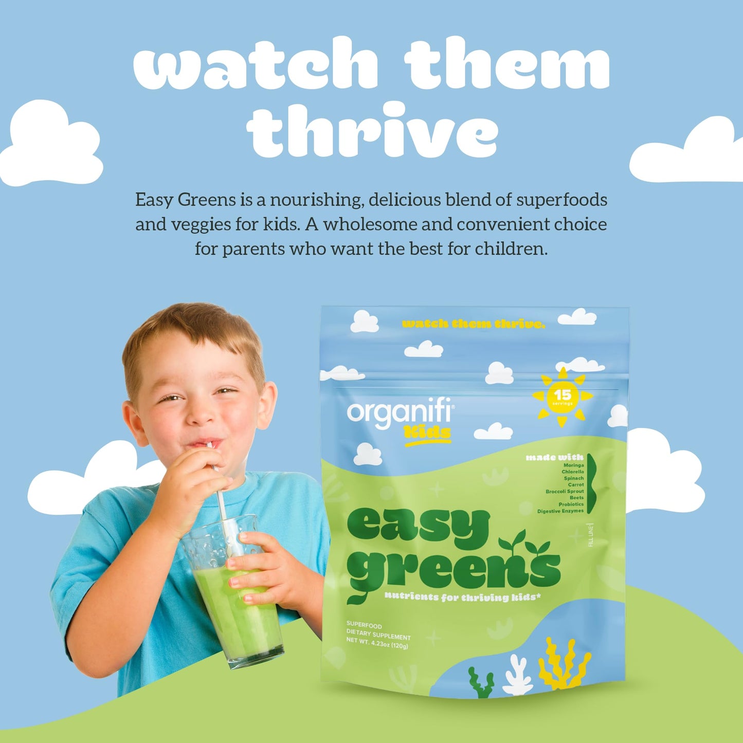 Kid's Easy Greens- Superfood Blend, 15 Servings, Organifi