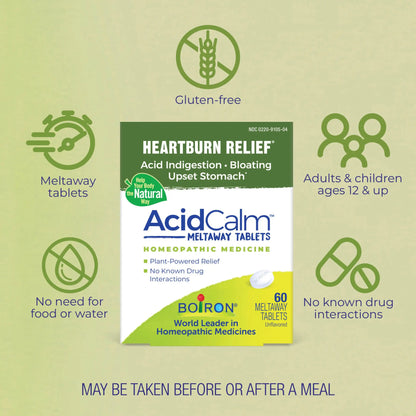 AcidCalm Meltaway Tablets, Homeopathic Medicine for Multi-Symptom Heartburn Relief, Boiron