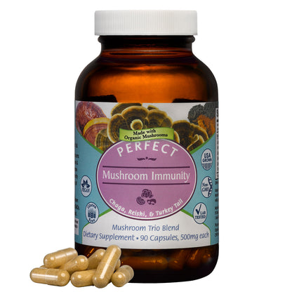 Perfect Mushroom Immunity, Chaga, Reishi, & Turkey Tail, 90 Capsules, Perfect Supplements