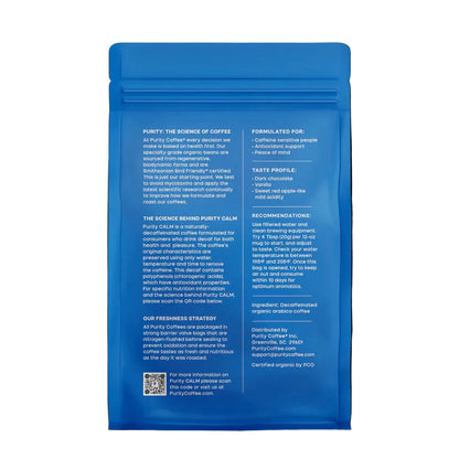 CALM: Decaffeinated Medium Roasted Organic GROUND Bean Coffee, 12oz, Purity