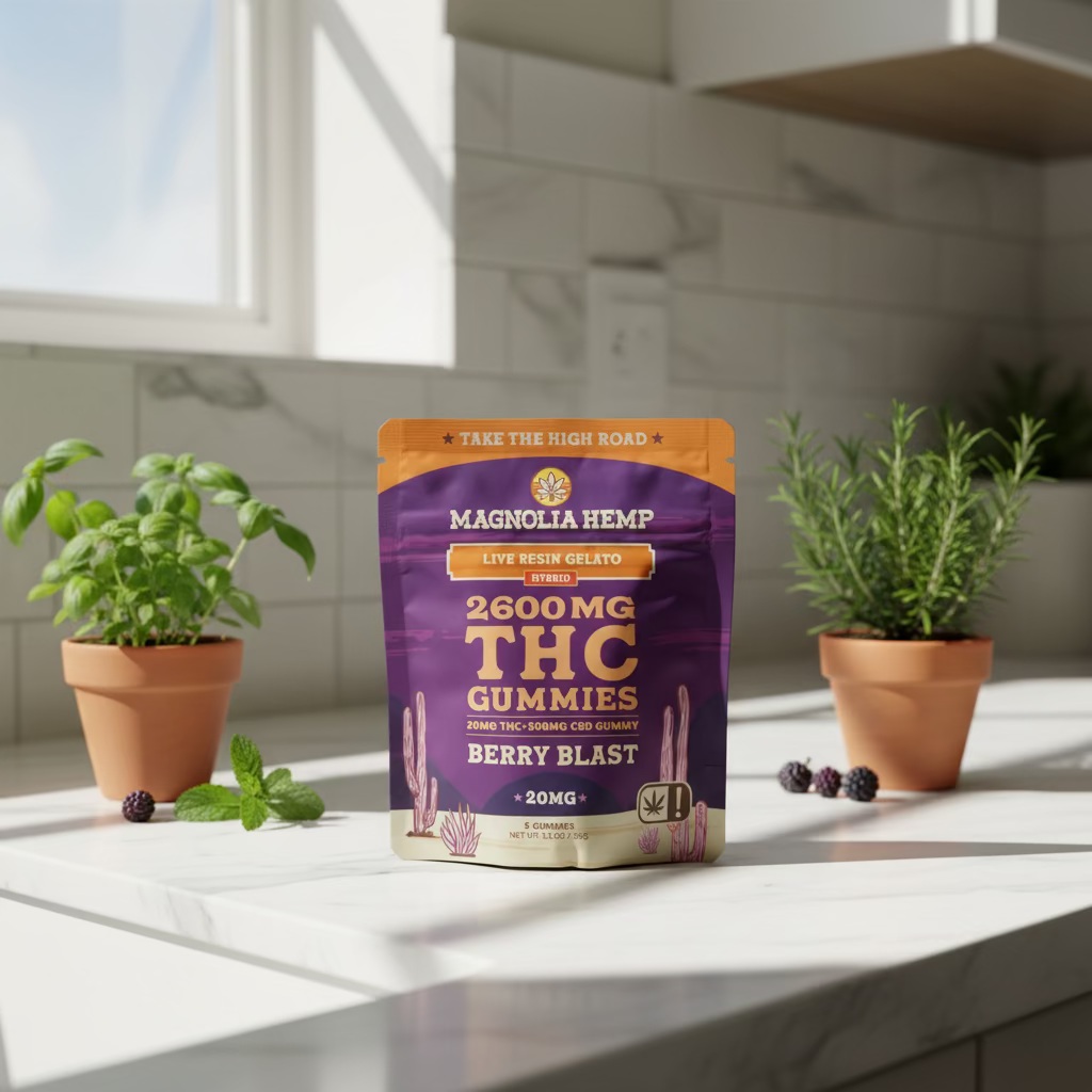 Hemp-Derived THC + CBD Gummies, 20mg THC + 500mg CBD, 5ct, Magnolia Hemp