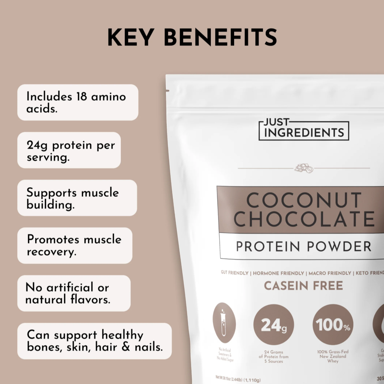 Coconut Chocolate Protein Powder, 30 Servings, Just Ingredients
