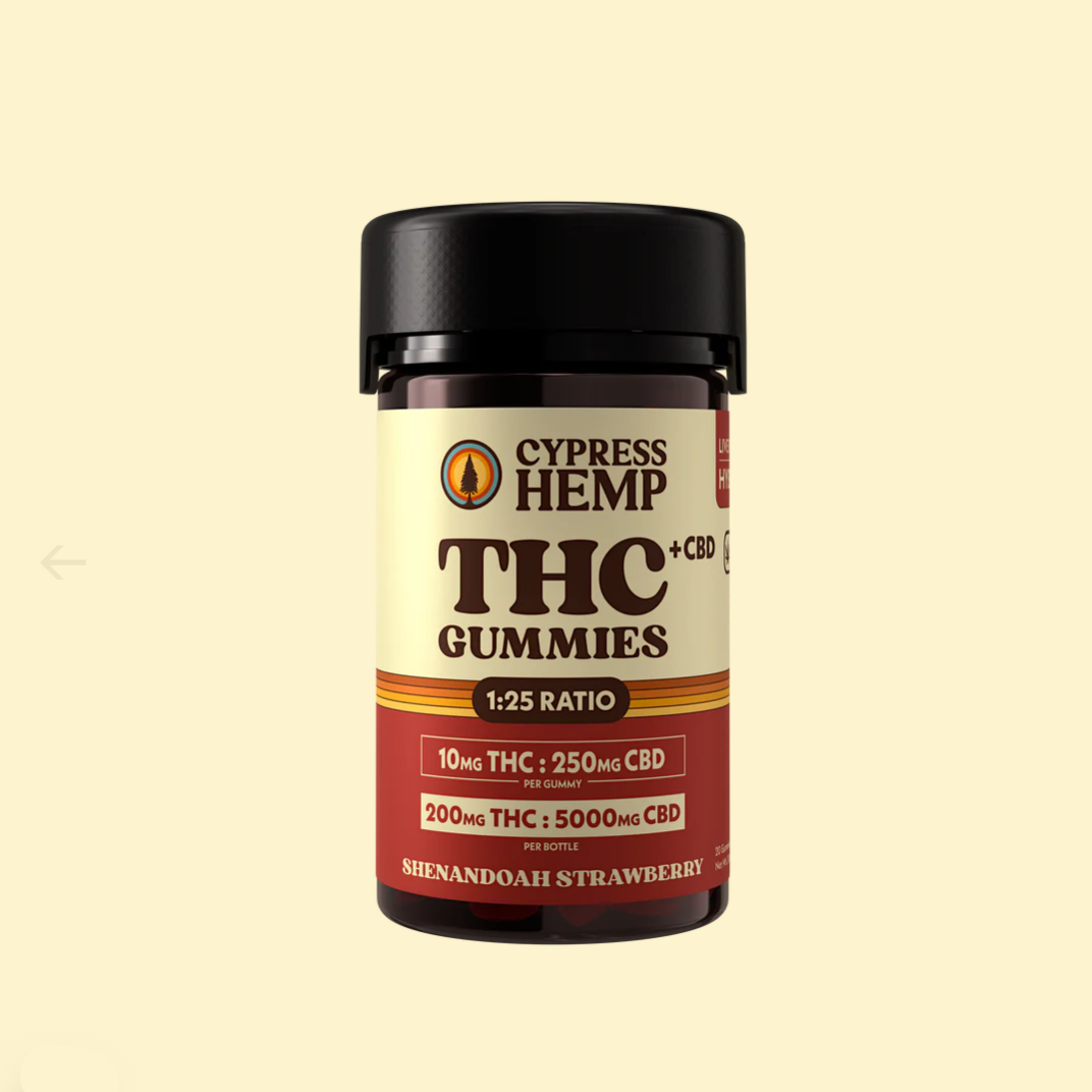 Hemp-Derived THC + CBD Gummies, 10mg THC + 250mg CBD