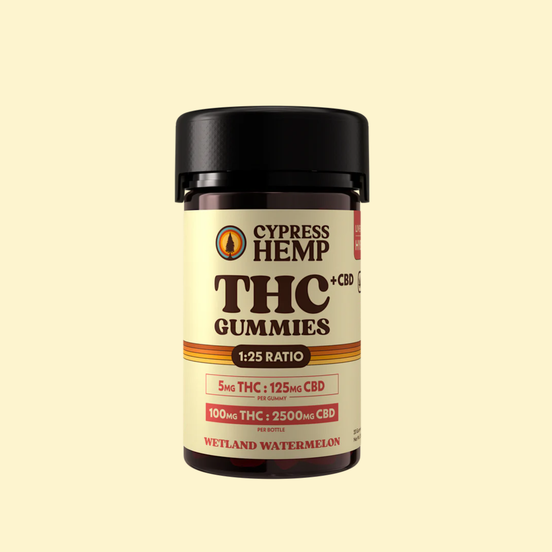 Hemp-Derived THC + CBD Gummies, 5mg THC + 125 mg CBD