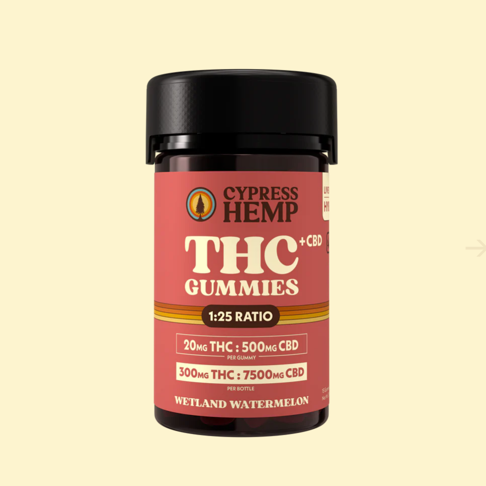 Hemp-Derived THC + CBD Gummies, 20mg THC + 500mg CBD