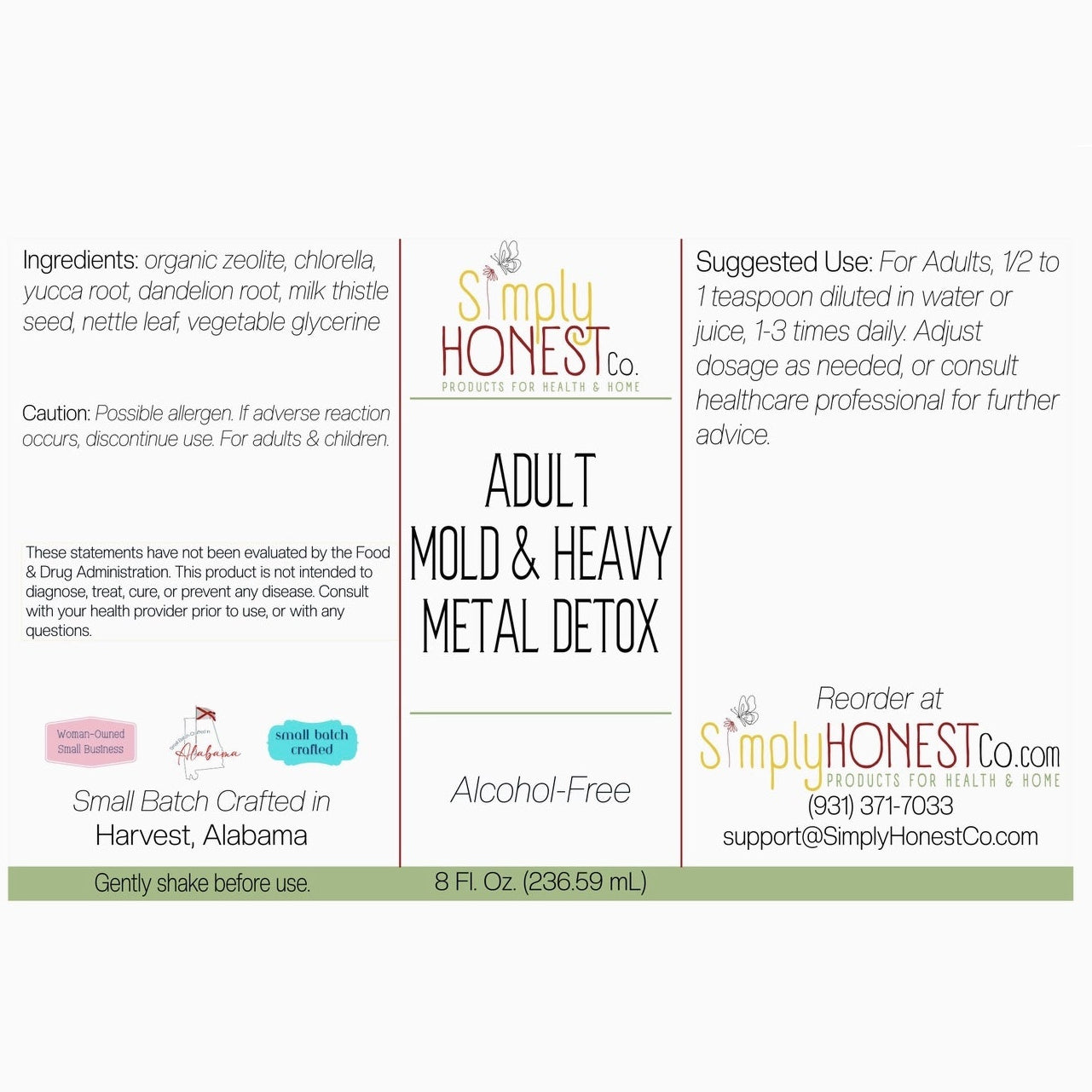 Adult Mold & Heavy Metal Detox Infusion, 4oz, Simply Honest Co.