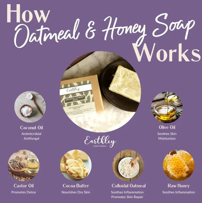 Oatmeal & Honey Soap - For Dry, Damaged Skin, 4oz, Earthley