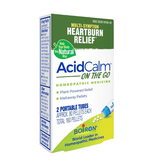 AcidCalm On the Go, Homeopathic Medicine for Multi-Symptom Heartburn Relief, 2 Tubes (Approx. 80 Pellets Per Tube), Boiron