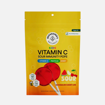 Kids Vitamin C Immunity Sour Pops, Watermelon+ Cherry Lime, Beekeeper's Naturals